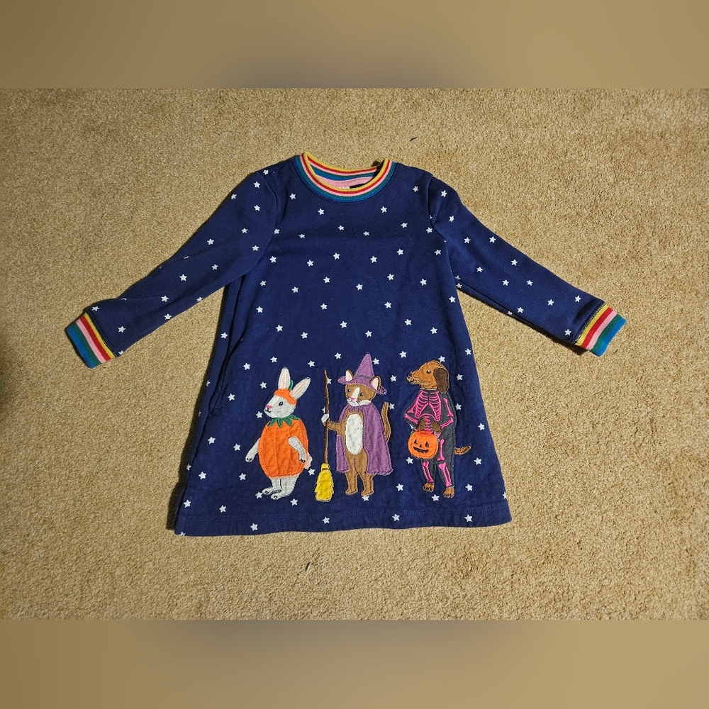 Boden Mini Sweatshirt Long Sleeve Dress  Animals Halloween Embroidered 3-4Y